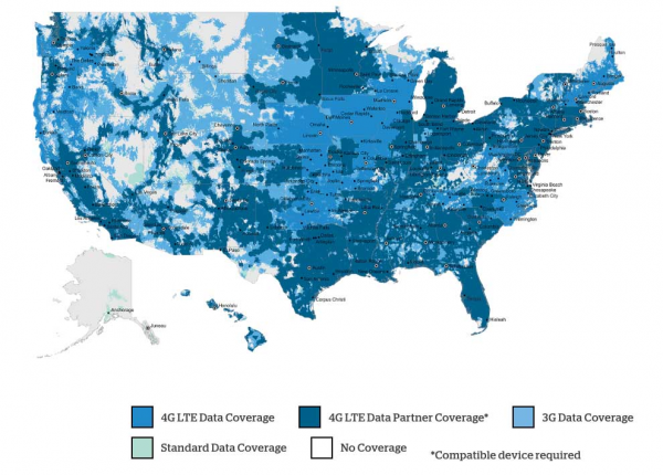 Mapa de cobertura de U.S. Cellular