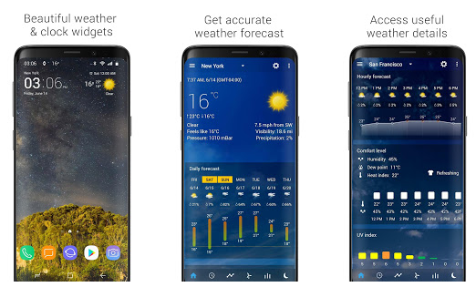 Reloj y tiempo transparentes: widget de reloj de Android de pronóstico y radar