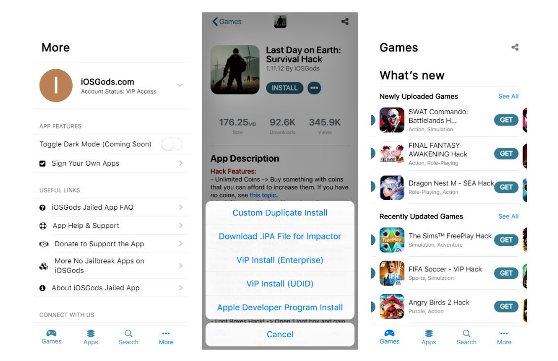 Captura de pantalla de las características de iOSGods
