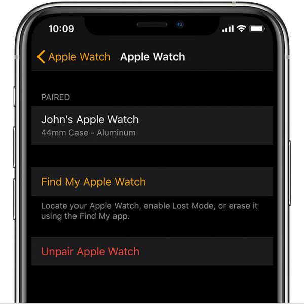 La aplicación Apple Watch tiene opciones para desemparejar el dispositivo portátil