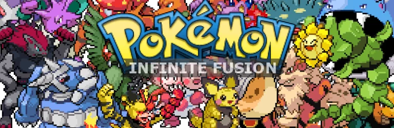 Imagen de cabecera para "Pokémon Infinite Fusion" mostrando una colorida y variada amalgama de Pokémon fusionados con el logo del juego en el centro, destacando la diversidad y creatividad que ofrece el juego.